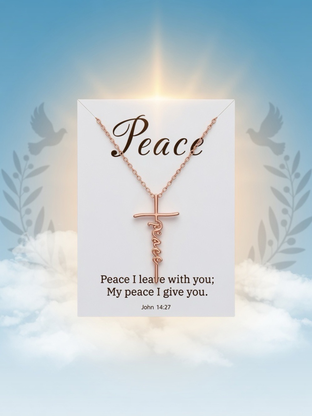 Peace Cross Rose Gold Necklace - John 14:27 Faith Jewelry